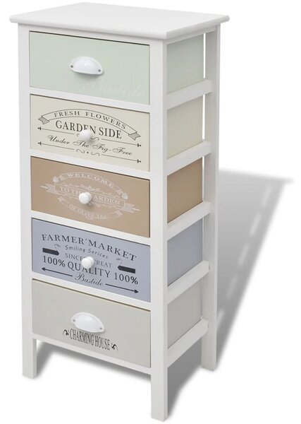 French Storage Cabinet 5 Drawers Wood