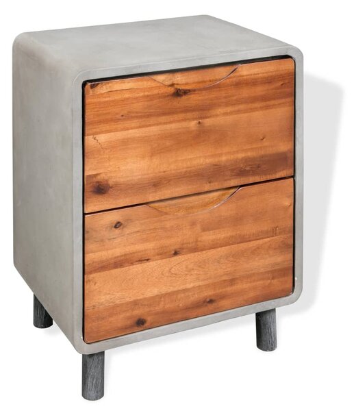 Nightstand Concrete Solid Acacia Wood 40x30x50 cm