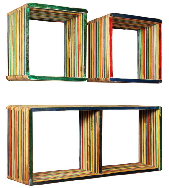 Wall Shelf Set 3 Pieces Solid Reclaimed Teak Multicolour