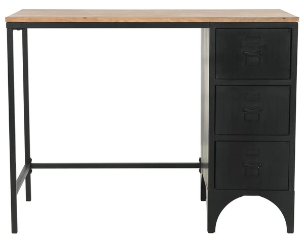 Single Pedestal Desk Solid Firwood and Steel 100x50x76 cm