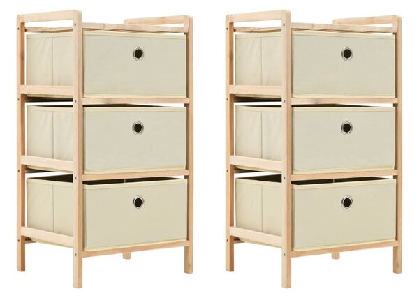 Storage Racks with 3 Fabric Baskets 2 pcs Beige Cedar Wood