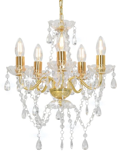 Chandelier with Crystal Beads Golden Round 5 x E14