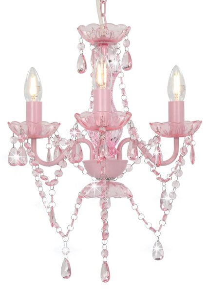 Chandelier with Beads Pink Round 3 x E14