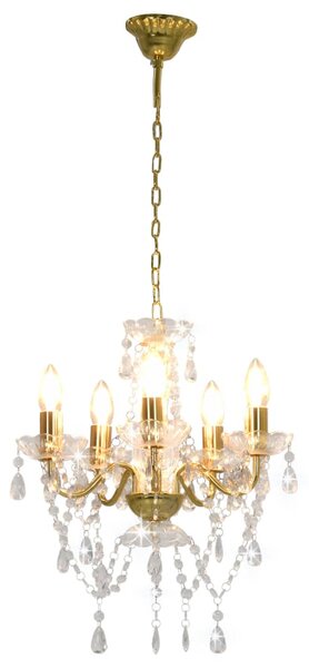 Chandelier with Crystal Beads Golden Round 5 x E14