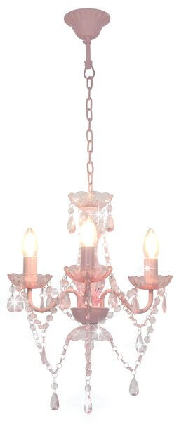 Chandelier with Beads Pink Round 3 x E14