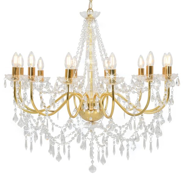 Chandelier with Beads Golden 12 x E14 Bulbs