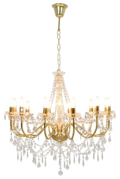 Chandelier with Beads Golden 12 x E14 Bulbs