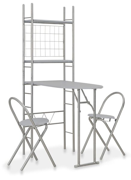 3 Piece Folding Dining Set with Storage Rack MDF and Steel Grey