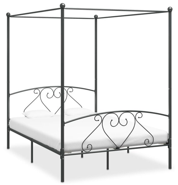 284443 Canopy Bed Frame without Mattress Grey Metal 140x200 cm