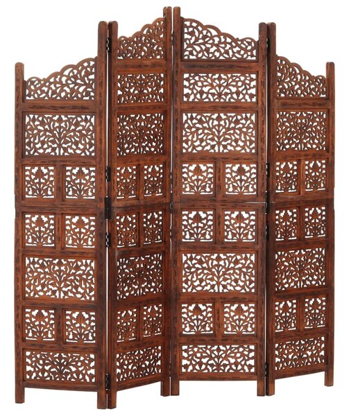 Hand carved 4-Panel Room Divider Brown 160x165 cm Solid Mango Wood