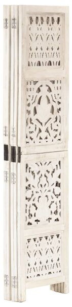 Hand carved 5-Panel Room Divider White 200x165 cm Solid Mango Wood