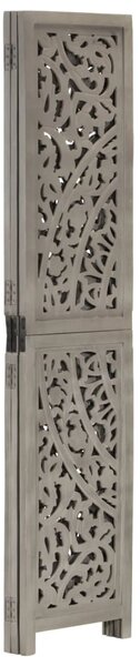 Hand carved 3-Panel Room Divider Grey 120x165 cm Solid Mango Wood