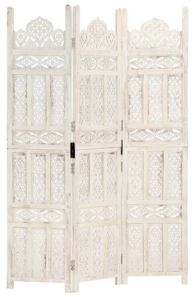 Hand carved 3-Panel Room Divider White 120x165 cm Solid Mango Wood