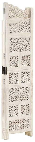 Hand carved 4-Panel Room Divider White 160x165 cm Solid Mango Wood