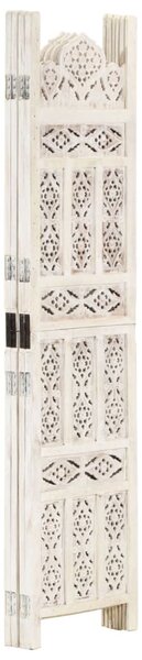 Hand carved 4-Panel Room Divider White 160x165 cm Solid Mango Wood