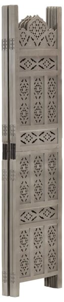 Hand carved 4-Panel Room Divider Grey 160x165 cm Solid Mango Wood