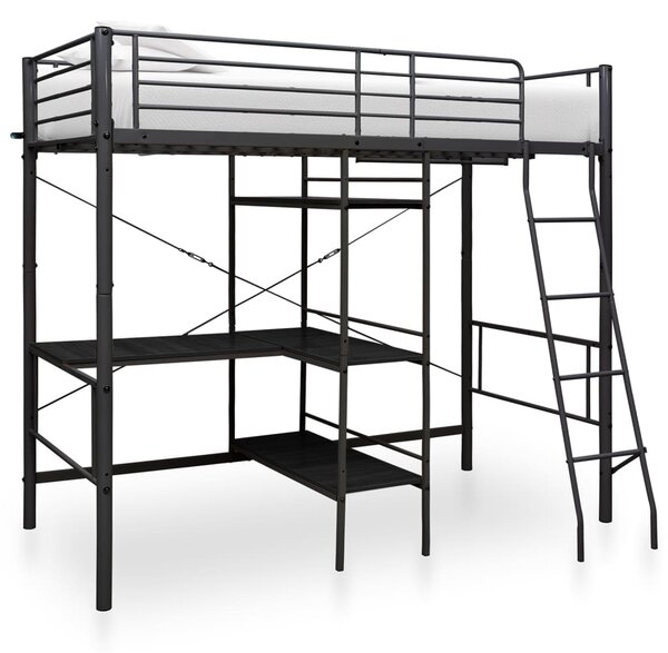 Bunk Bed with Table without Mattress Black Metal 90x200 cm