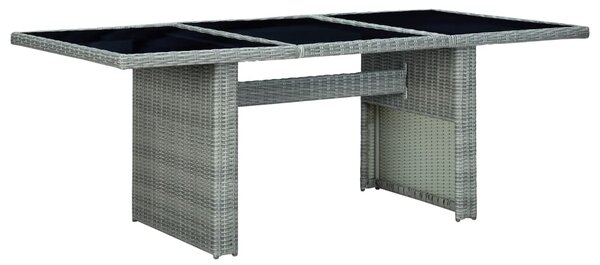 Garden Table Light Grey Poly Rattan and Tempered Glass