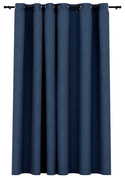 Linen-Look Blackout Curtains with Grommets Blue 290x245cm