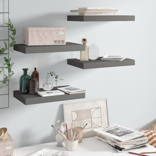 Floating Wall Shelves 4 pcs High Gloss Grey 40x23x3.8 cm MDF