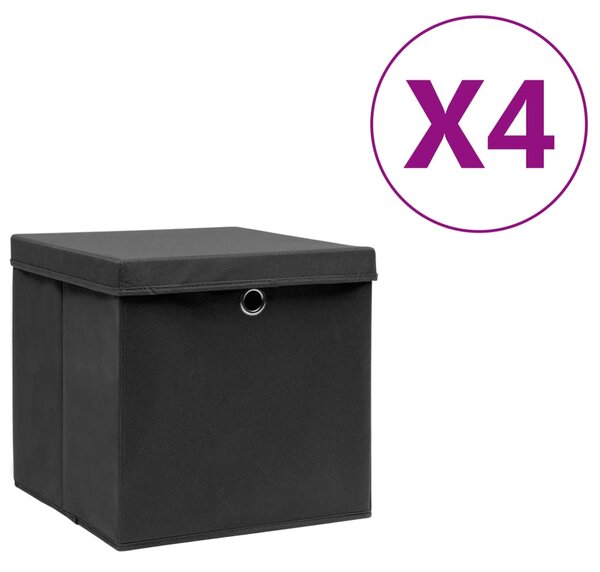 Storage Boxes with Covers 4 pcs 28x28x28 cm Black