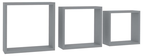 Wall Cube Shelves 3 pcs Grey MDF