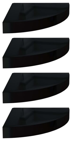 Floating Corner Shelves 4 pcs High Gloss Black 25x25x3.8 cm MDF