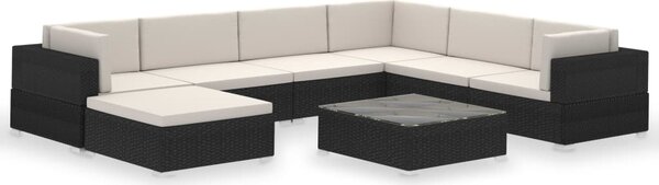 8 Piece Garden Lounge Set with Cushions Poly Rattan Black