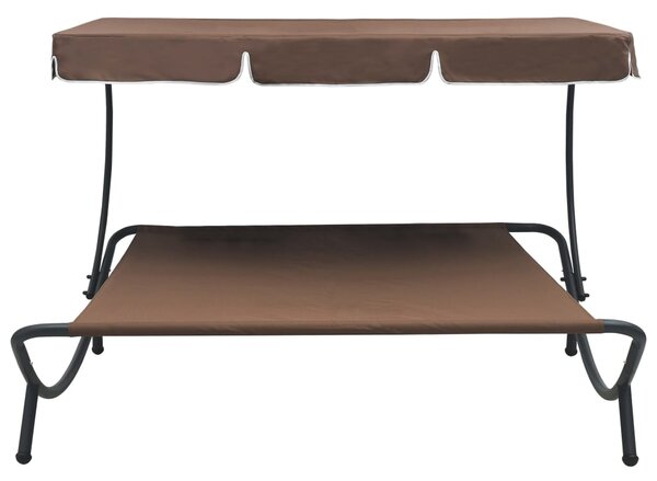 Outdoor Lounge Bed with Canopy Brown