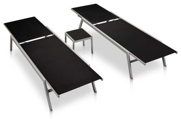 Sun Loungers 2 pcs with Table Steel and Textilene Black