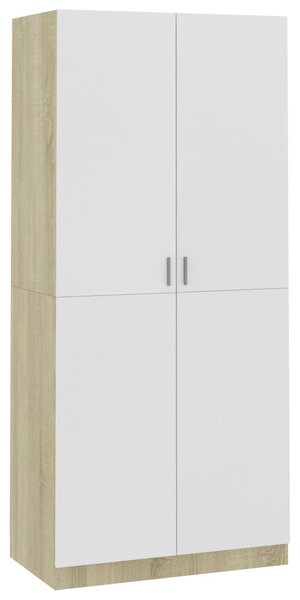 Wardrobe White and Sonoma Oak 90x52x200 cm Engineered Wood