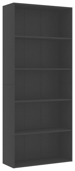 5-Tier Book Cabinet Black 80x30x189 cm Engineered Wood