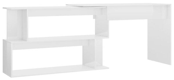 Corner Desk High Gloss White 200x50x76 cm Engineered Wood