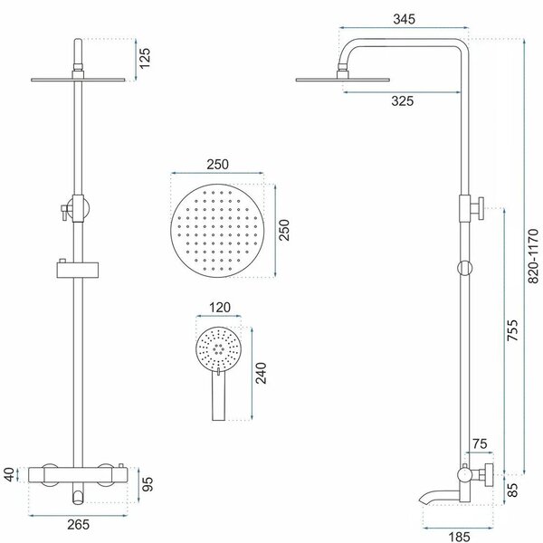 Thermostatic shower system Rea Lungo Titan