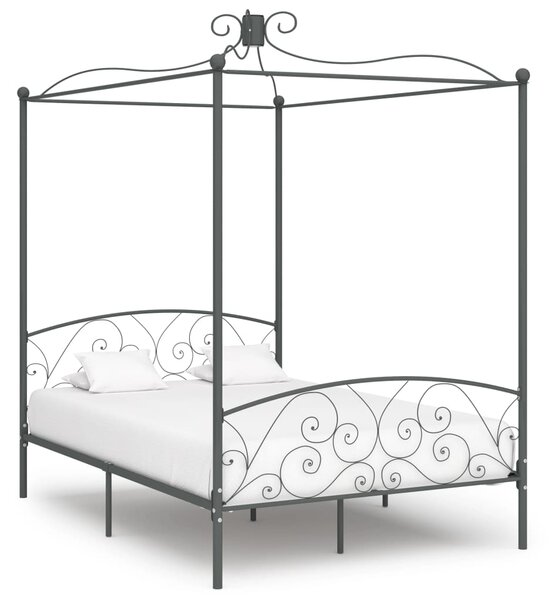 284483 Canopy Bed Frame without Mattress Grey Metal 140x200 cm