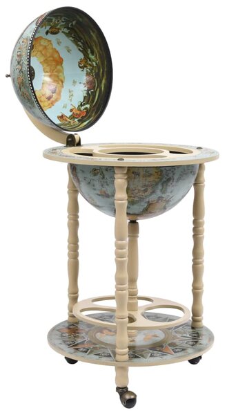 Globe Bar Wine Stand Eucalyptus Wood Blue