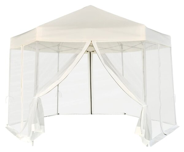 Hexagonal Pop-Up Marquee with 6 Sidewalls Cream White 3.6x3.1 m