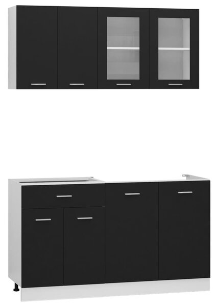 4 Piece Kitchen Cabinet Set Black Engineered Wood