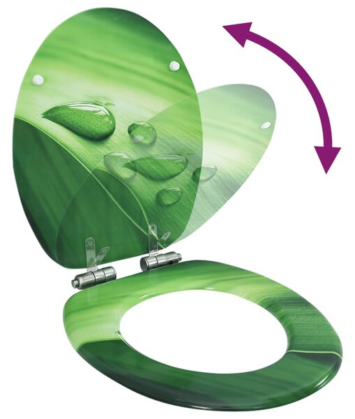 WC Toilet Seat with Soft Close Lid MDF Green Water Drop Design