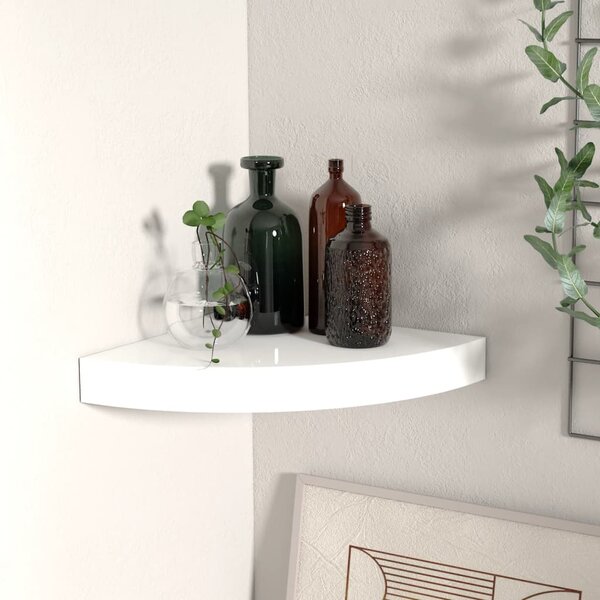 Floating Corner Shelf High Gloss White 25x25x3.8 cm MDF