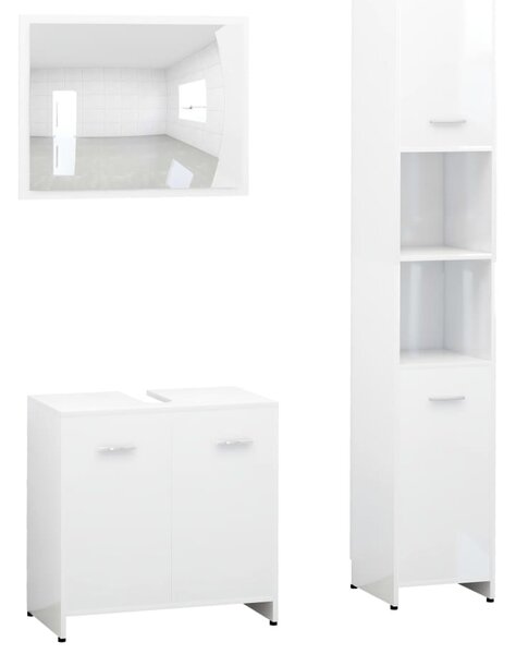 3 Piece Bathroom Furniture Set White Engineered Wood