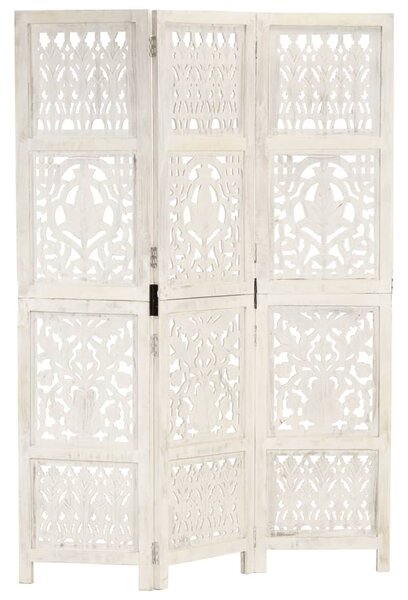 Hand carved 3-Panel Room Divider White 120x165 cm Solid Mango Wood