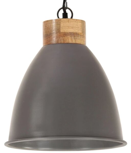 Industrial Hanging Lamp Grey Iron & Solid Wood 35 cm E27