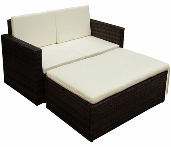 2 Piece Garden Lounge Set with Cushions Poly Rattan Brown