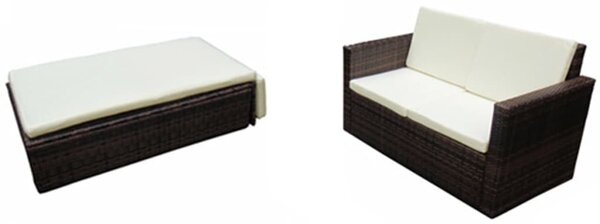 2 Piece Garden Lounge Set with Cushions Poly Rattan Brown