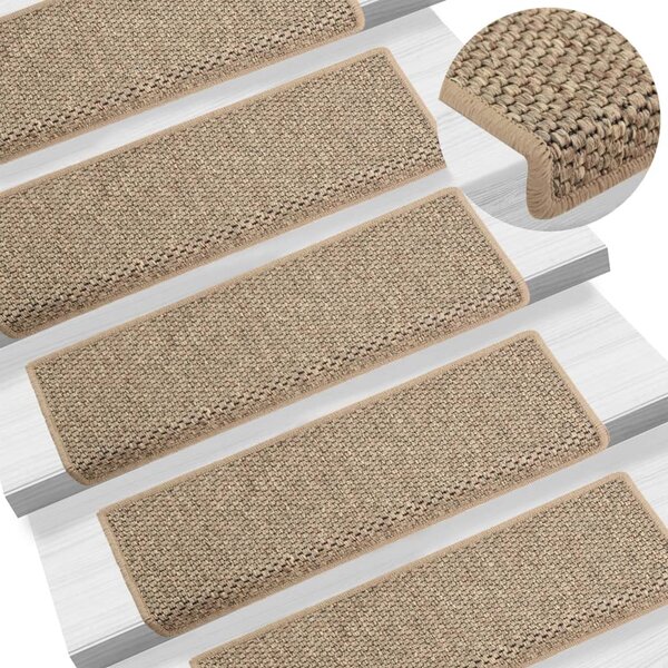 Stair Mats Self-adhesive Sisal-Look 15 pcs 65x21x4 cm Dark Beige