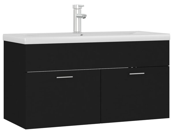 Sink Cabinet with Built-in Basin Black Engineered Wood