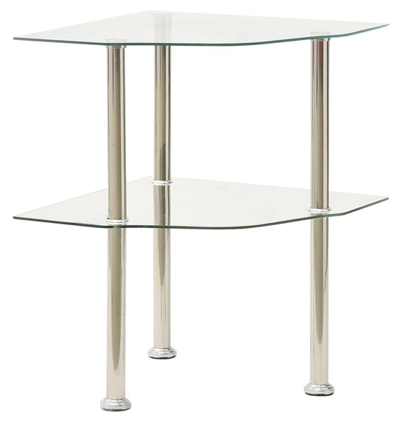 2-Tier Side Table Transparent 38x38x50 cm Tempered Glass