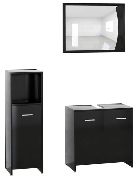 3 Piece Bathroom Furniture Set Black Engineered Wood