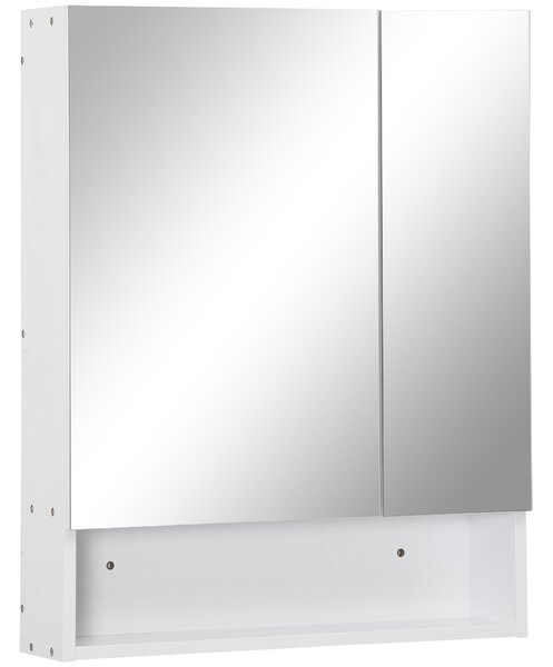 Kleankin Bathroom Cabinet with Mirror, Wall Mounted Bathroom Mirror Cabinet with Adjustable Shelf, 2 Doors Storage Cupboard, White